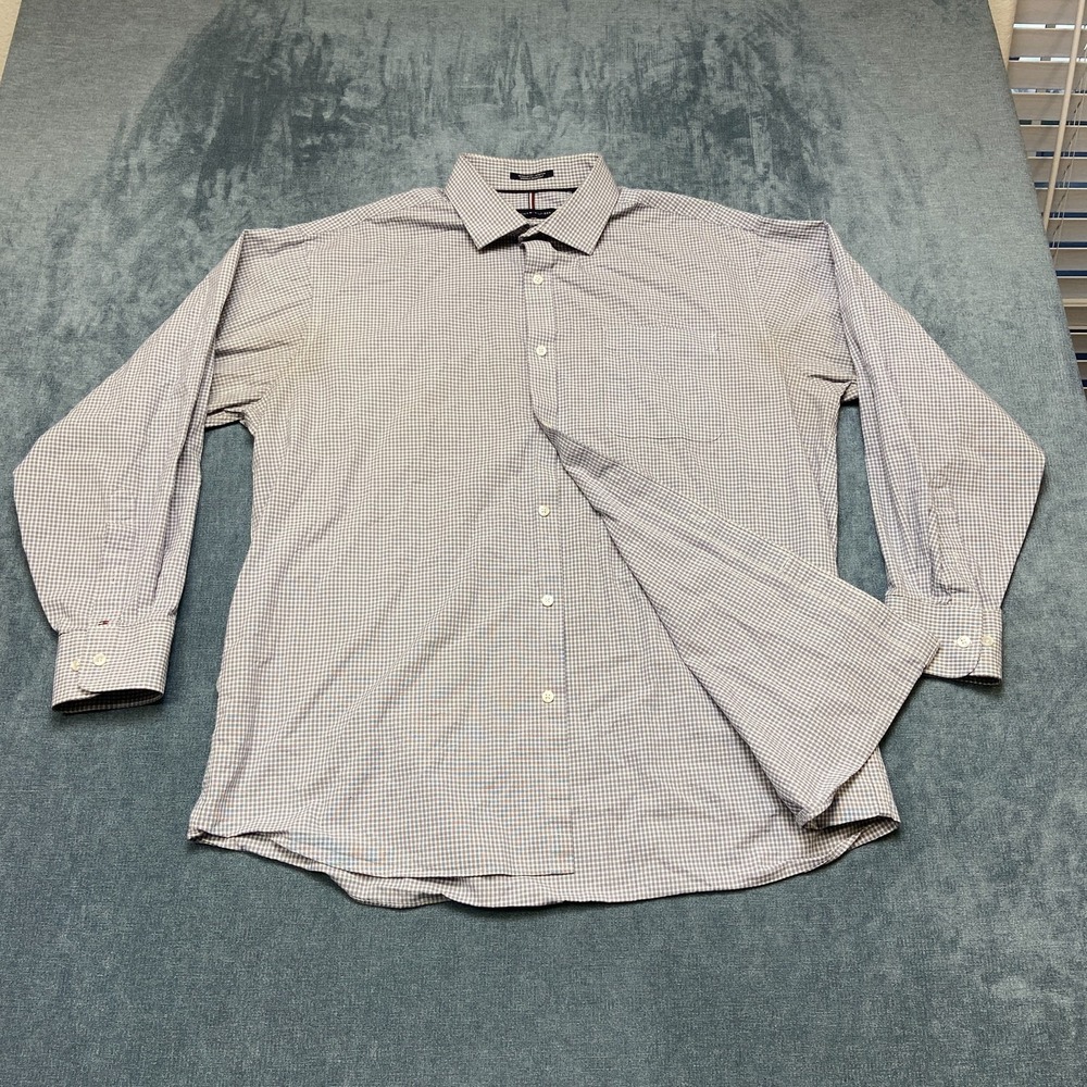 Tommy Hilfiger Dress Shirt Mens 17-17.5 Blue Check Regular Fit Wrinkle Resistant